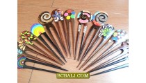Accessories hair stick hand painted organic wooden 